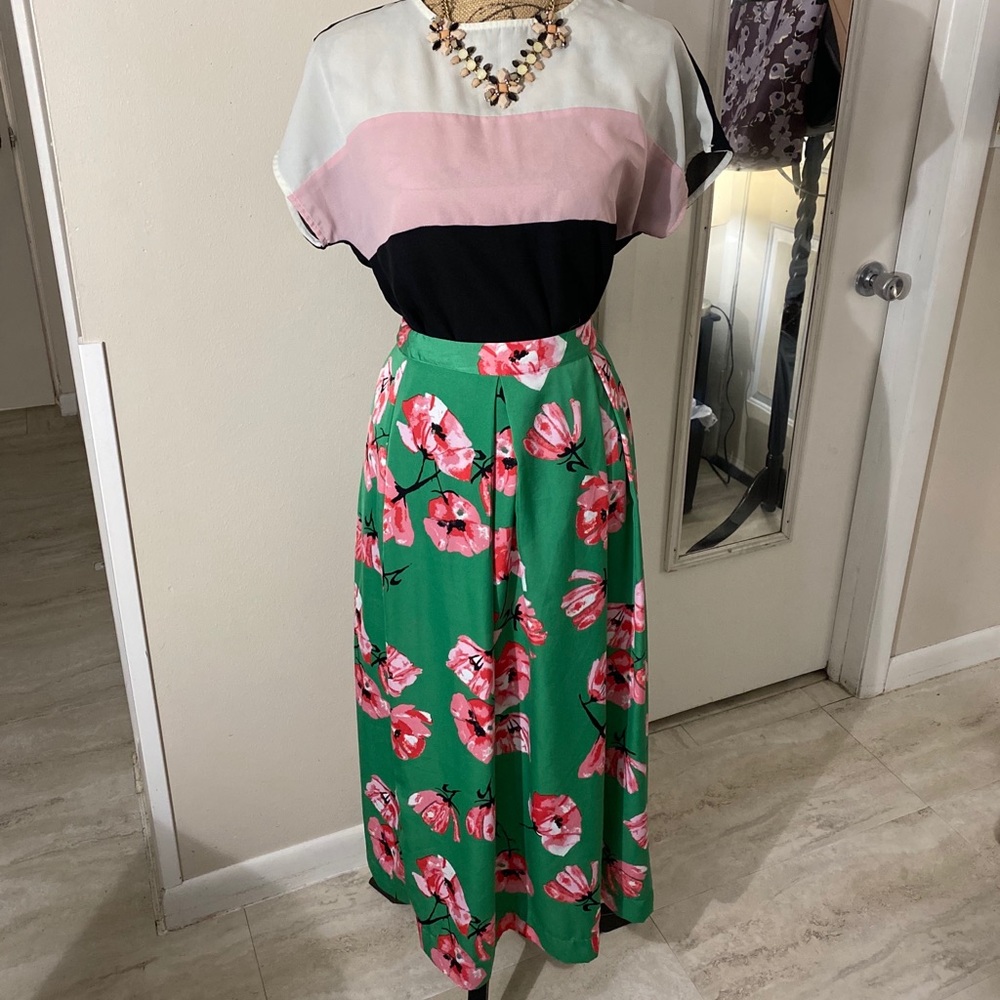 Green Floral Midi Skirt